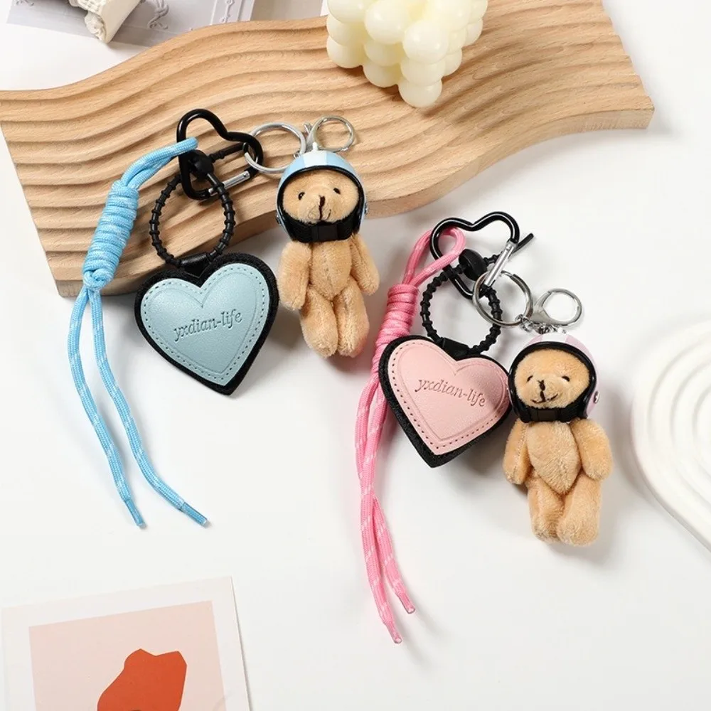 Pink Heart Shaped Leather Bag Keychain Mini Bear Woven Rope Bag Pendant Handmade Exquisite Car Key Chain for Bag Accessories