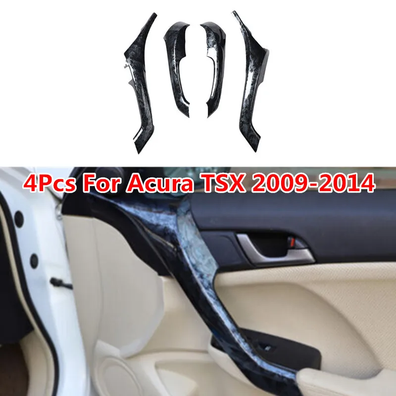 4Pcs/set Black Wood Grain Interior Door Armrest Cover Trim For Acura TSX 2009 2010 2011 2012 2013 2014