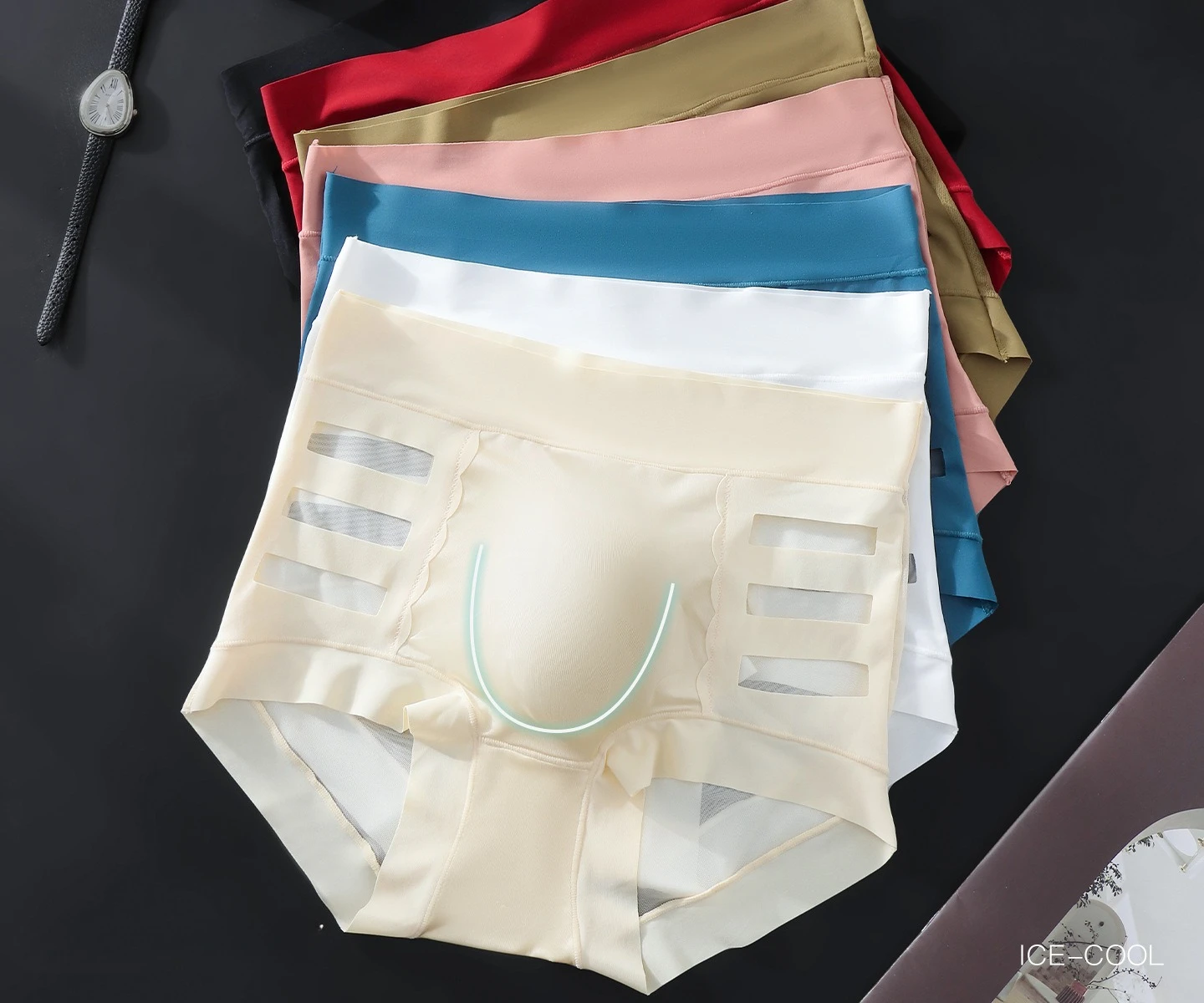 Men's High-Waist Ice Silk Briefs 3D U-Convex Pouch, Cut-Out Breathable Underwear Smooth Sheer Sissy Fashion Seamless Underpants