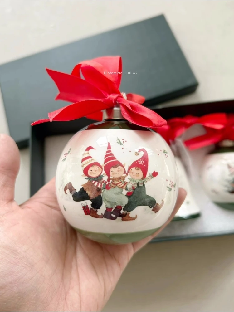 Christmas Ceramic Pendant Cute Cartoon Bell Ceramic Ball Christmas Tree Pendant Creative Gift Box Photography Props