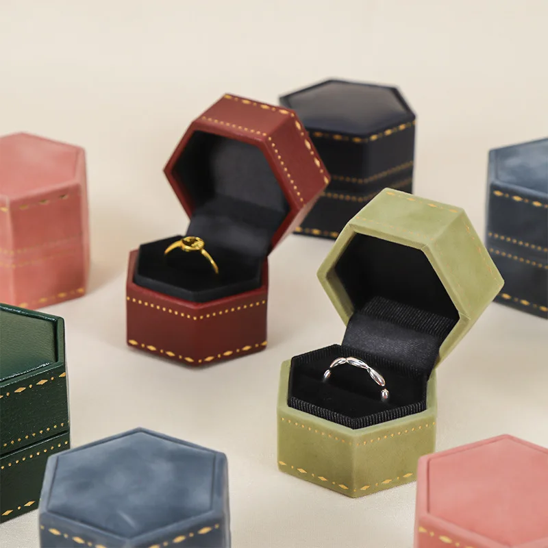 Hexagon square Jewelry Boxes with Square Pattern Satin and Plastic PC Material for Jewelry Box Packaging Jewelry Packaging Box