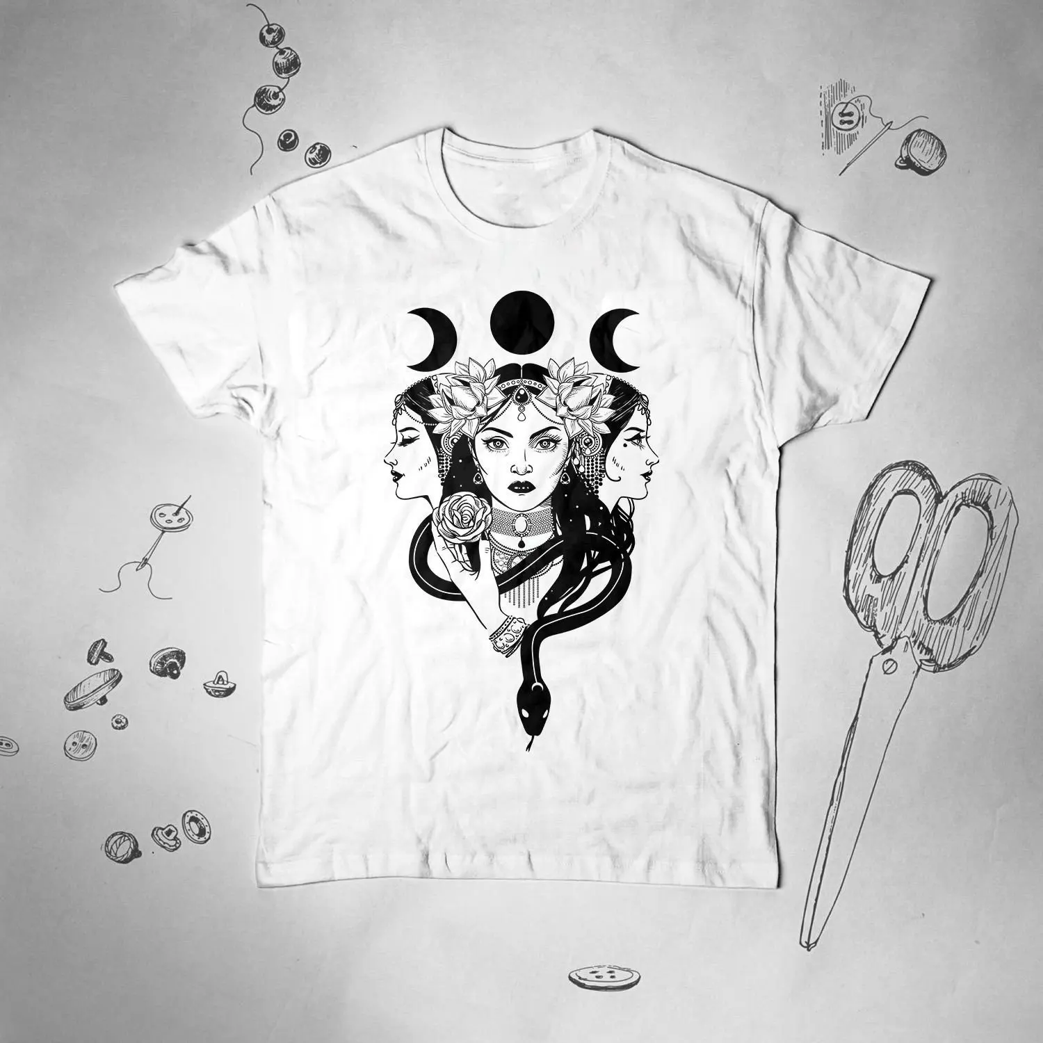 Triple Moon Goddess shirt T tee Witch Design Aesthetic Girls Snake Witchcraft idea