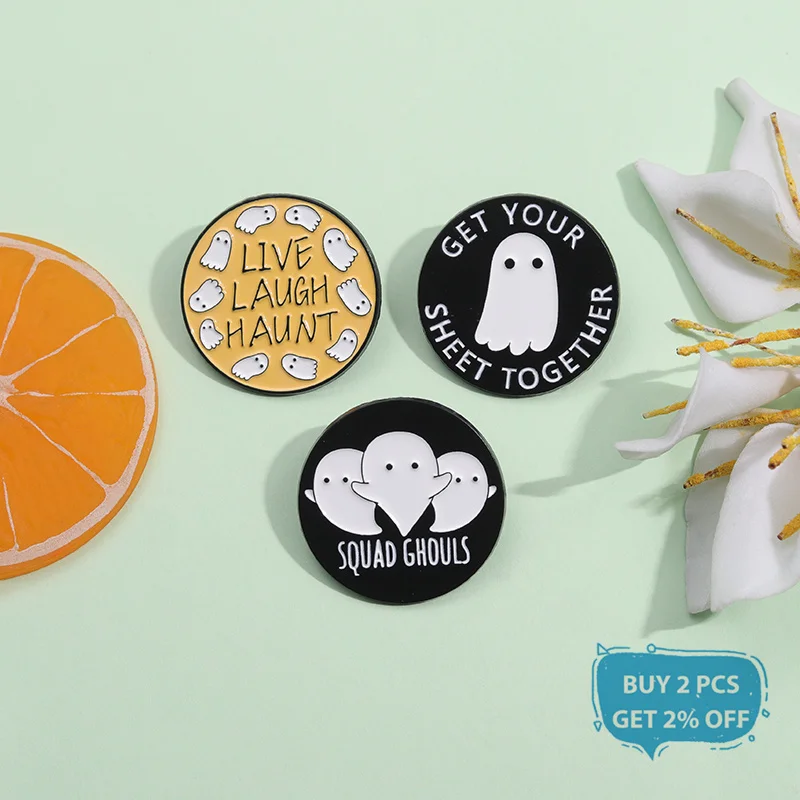 Halloween Ghost Enamel Pin Cartoon Boo Squad ghouls Get Your Sheet Together Brooches Lapel Badges Jewelry Gift for Kids Friends