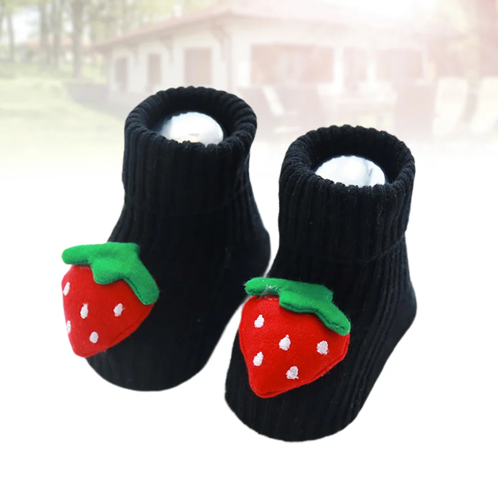

Baby Floor Socks Black Strawberry Size M Anti-Slip Cotton Socks Comfortable Toddlers Footwear for 1-3 Years Autumn Winter Cold