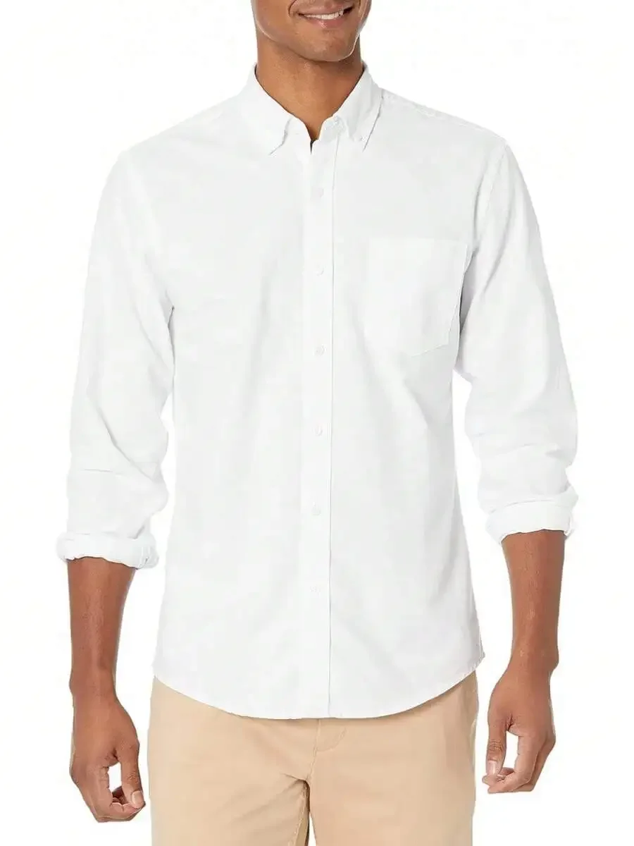 

Mens Long Sleeve Casual Oxford Shirt With Button Down Collar And Pockets