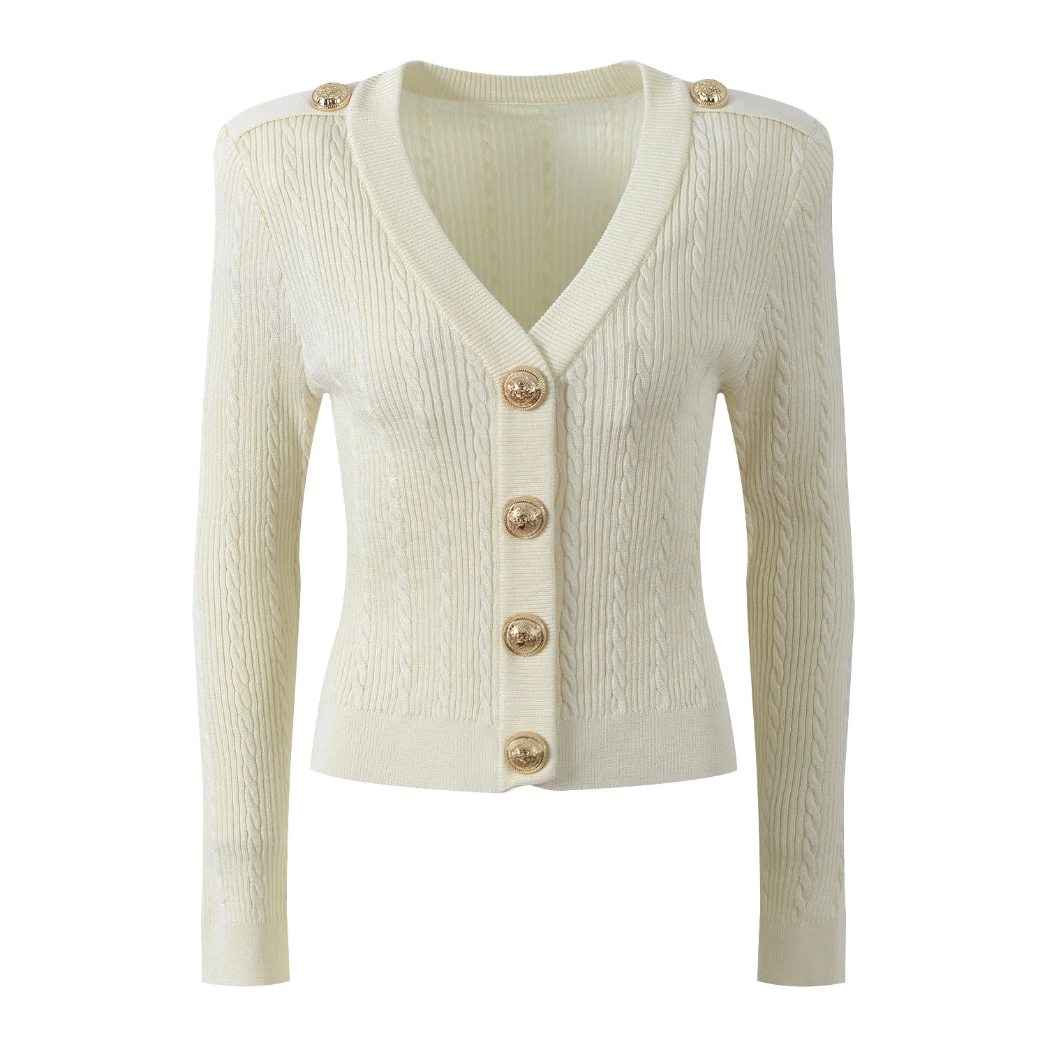 Slim Fit Malha Aberto Cardigan V Ne Metal Bule Design Ele Lady Sle Outono Inverno Nova Chegada Faionable Knitwear