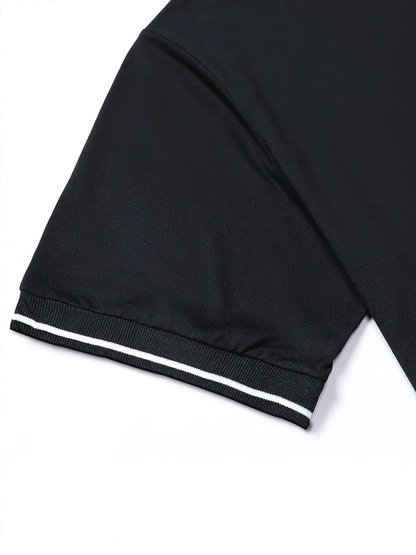 Men's Black Polo Shirt And Shorts Set Casual Summer Sportswear Short Sleeve Drawstring Waist - Image 2