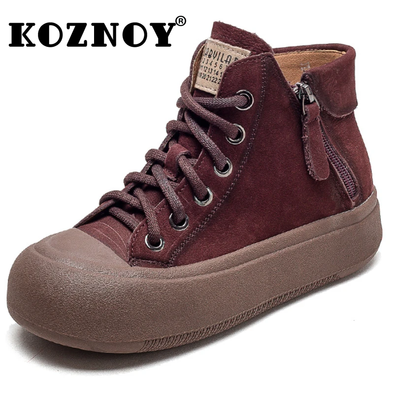 

Koznoy 4.5cm Cow Suede Genuine Leather British Platform Wedge Women Moccasins ZIP Spring Autumn Ankle Boots Fashion Loafer Shoes