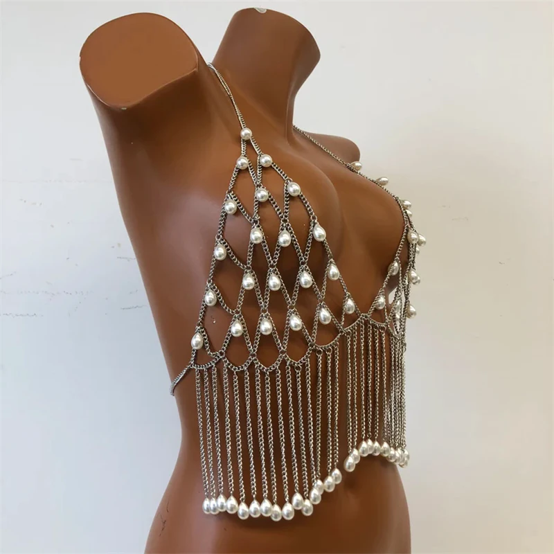 Mann Tank Tops Strand Perle Perle Körper Kette Bh Leibchen 2025, Herbst Mode Halloween Quaste Y2K Kostüm Beachwear Mann Crop Tops – Detail 5