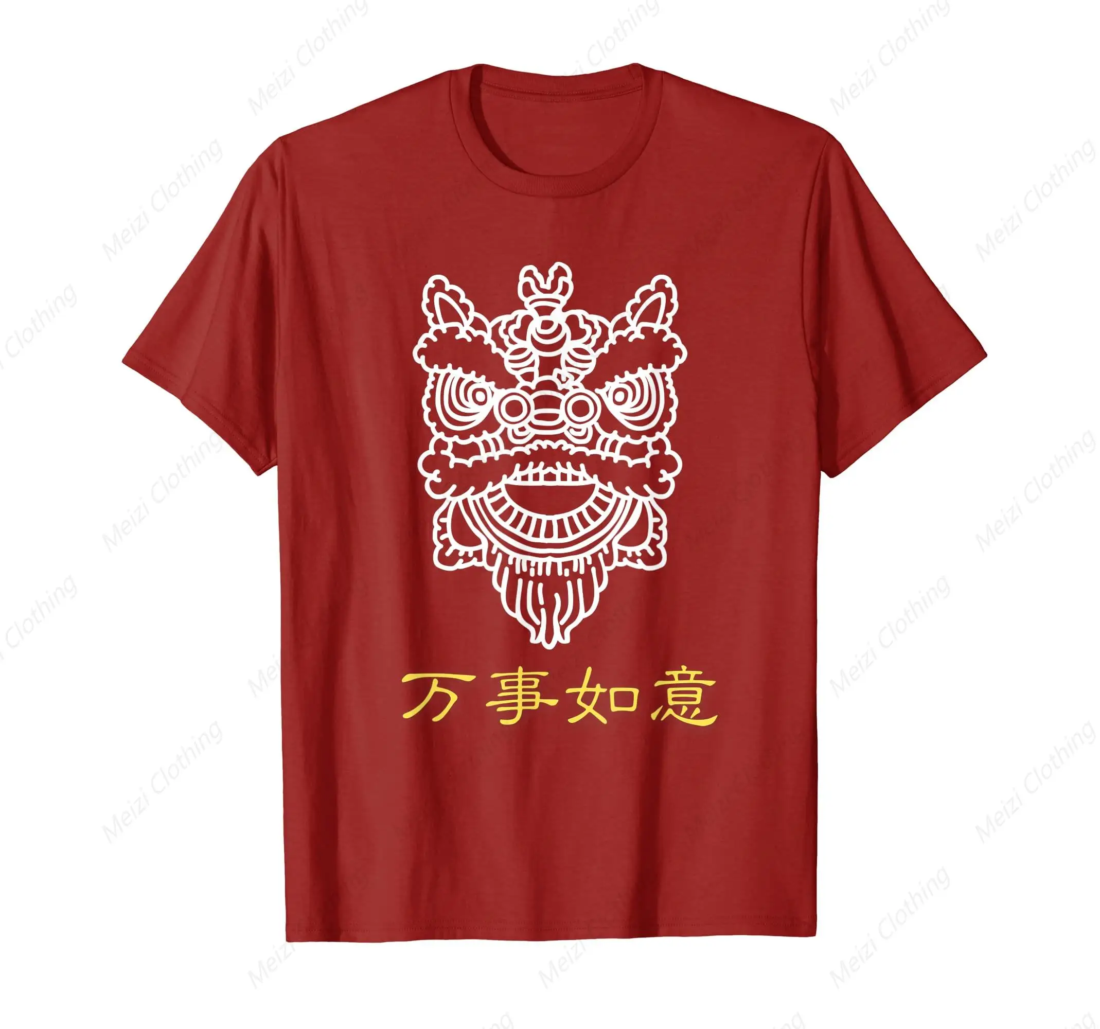 

Chinese New Year Lion Dance Printing 2025 Printed T-shirt Fashion Cool Shirt Pure Cotton Casual Comfortable Short Sleeve