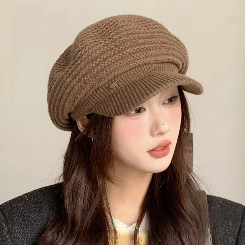 

Autumn Winter Cloud Cap Fluffy Warm Knitted Hat Fashionable Hundreds of Woolen Hat Big Head Wrap Show Face Small Octagonal Hat