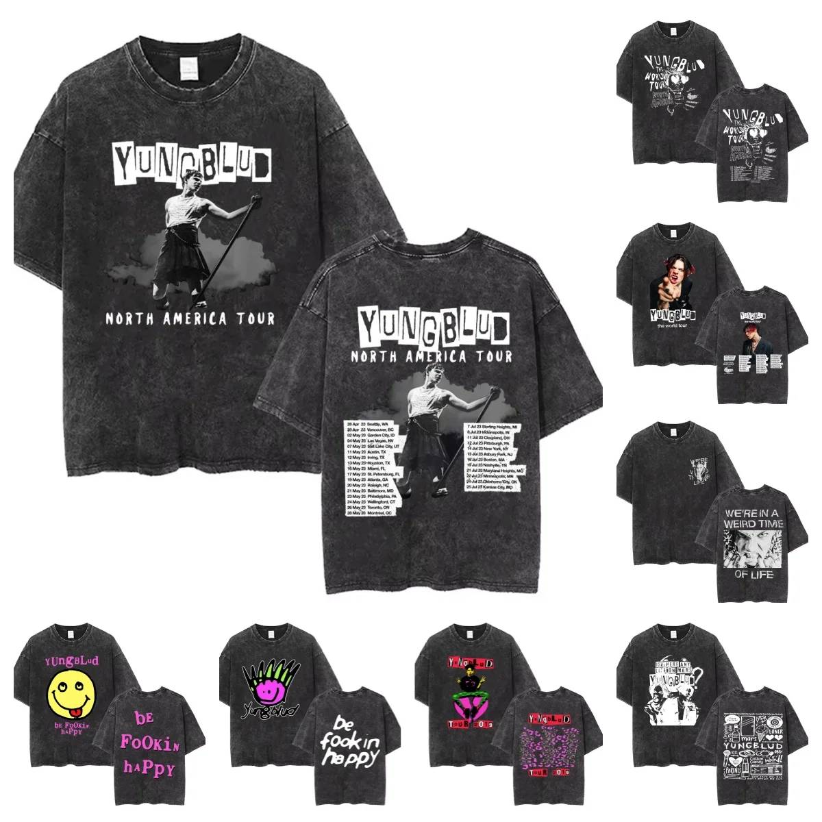 Yungblud ألبوم الموسيقى غريب ريترو غسلها تي شيرت الرجال النساء الهيب هوب المتضخم الشارع الشهير البديل روك قصيرة الأكمام تي شيرت