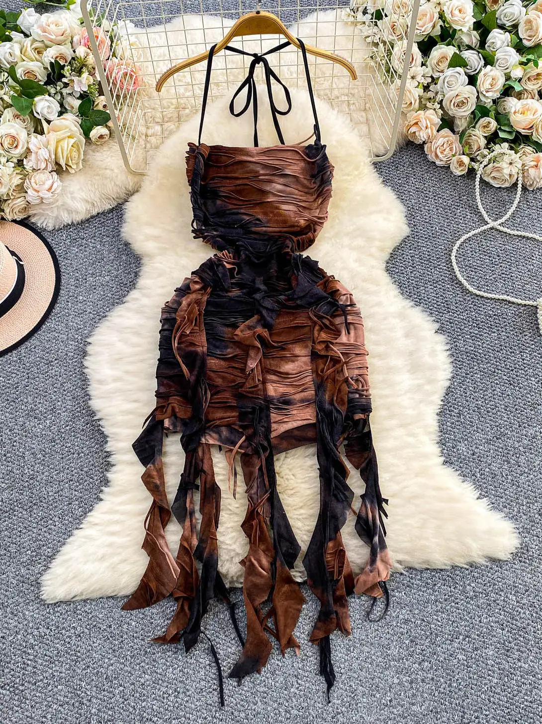 

Ретро American Distred Tie Dye ter Dr Женская летняя сексуальная бальная юбка из шифона Saes Spicy Girl с высокой талией трапециевидной формы D...