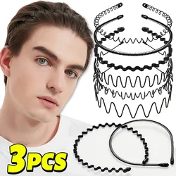 Unisex Preto Elastic Non Slip Metal Headbands, ondulado Hairband, Hair Hoop, Acessórios de Moda, Homens e Mulheres, Primavera, 1 Pc, 3Pcs