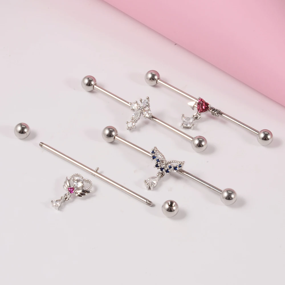 1PC Surgical Steel Zircon Industrial Barbell Cute Animal Long Auricular Bridge Earring Transversal Women Body Piercing Jewelry