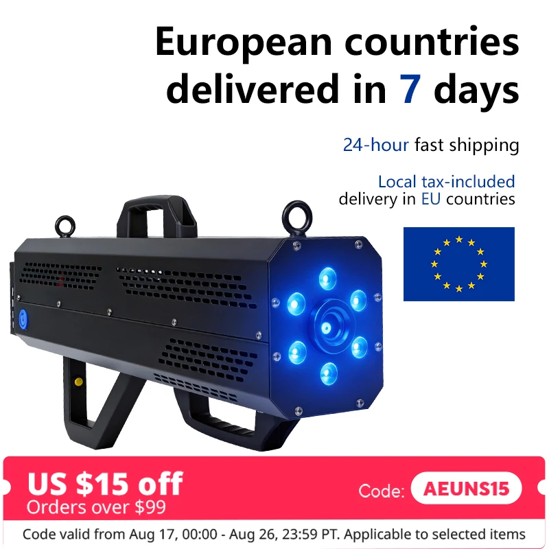 Aicpose 1500W RGB LED Jet FX Nebelmaschine, tragbare, leistungsstarke Luftkolonneneffekt-DJ-Lichtkanone, Nebelsprühgerät für Bühne und Hochzeit