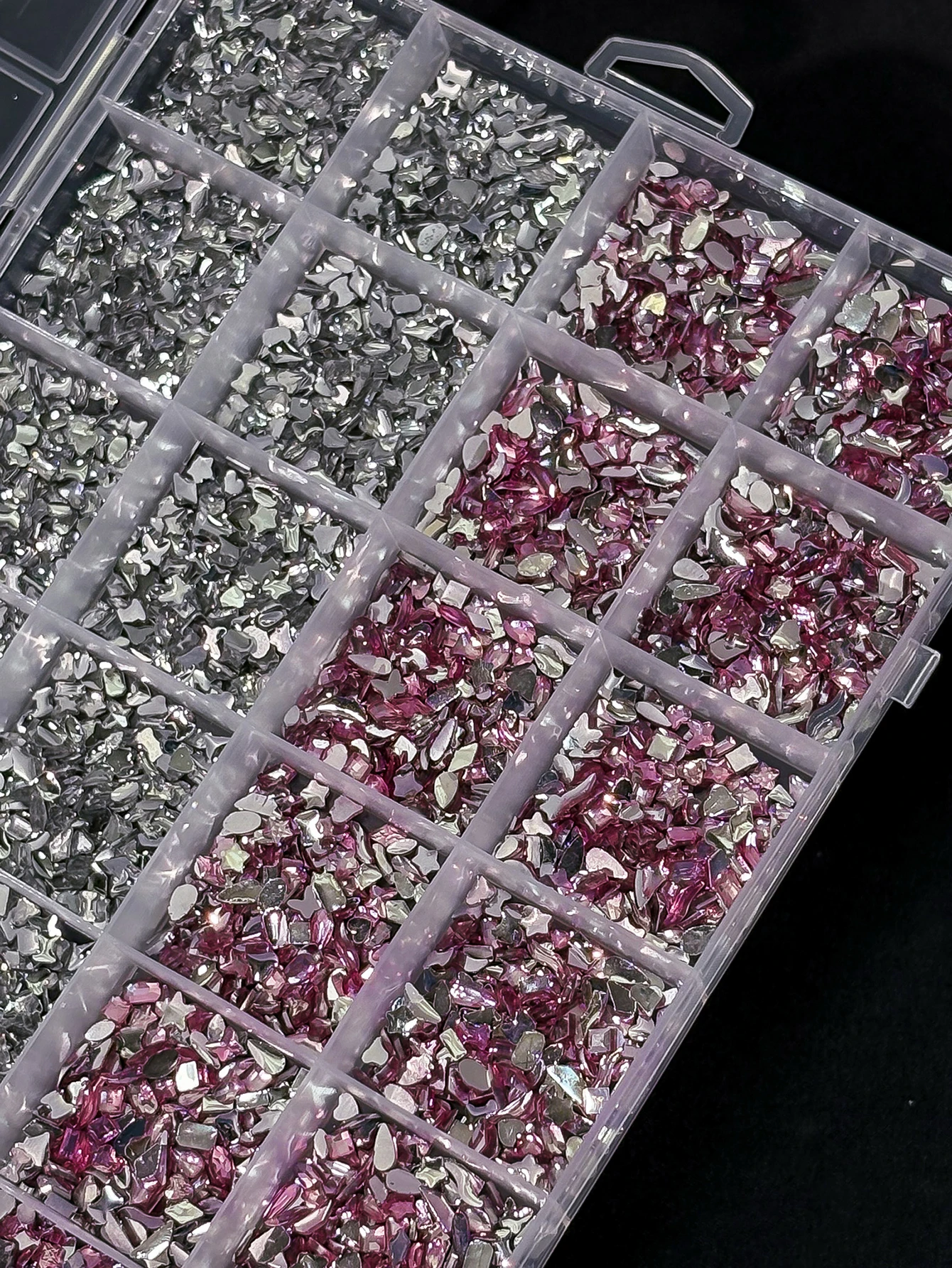 24Grids 3D Mixed Pink White Nail Art Rhinestones Flatback Star Moon Heart Diamond Shapes Nails Charms DIY Nails Supplies Gems ZB