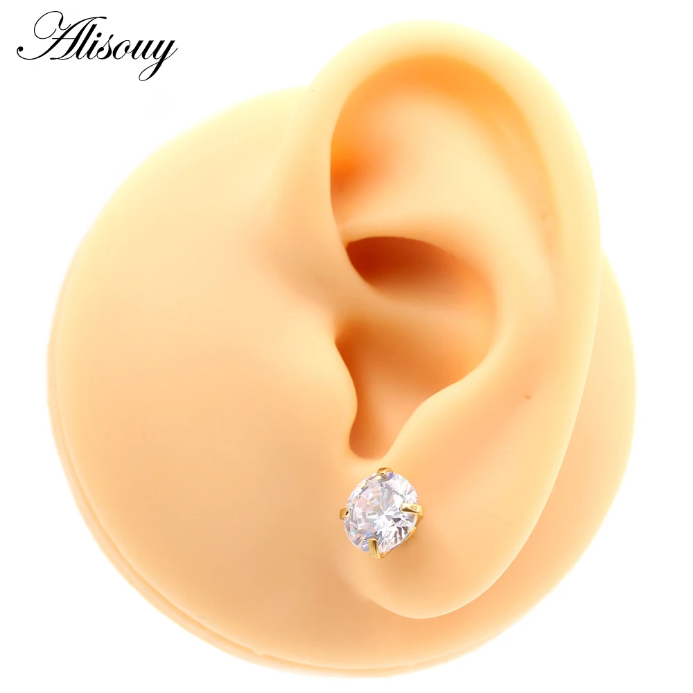 2pcs Gold Color CZ Crystal Ear Studs for Women