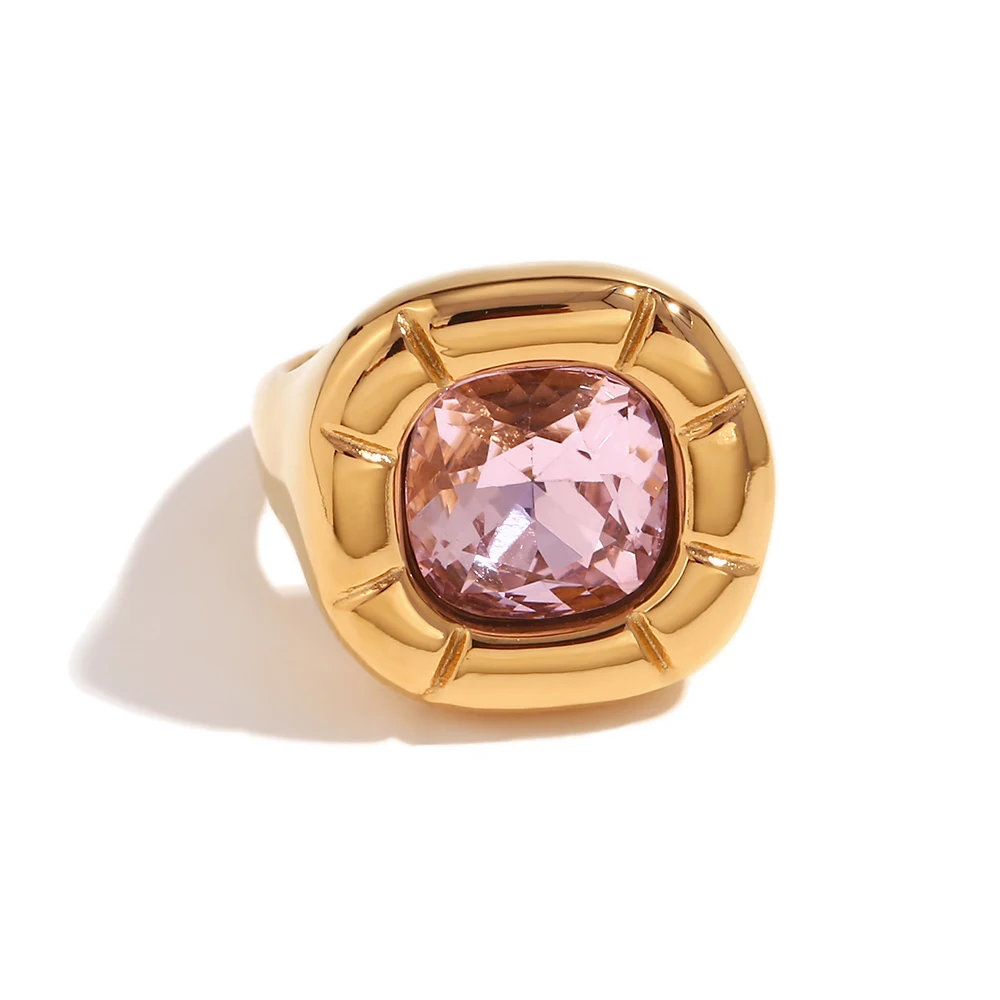 Women's 18K Gold Plated Zircon Rounded Square Necklace Earring Ring Set