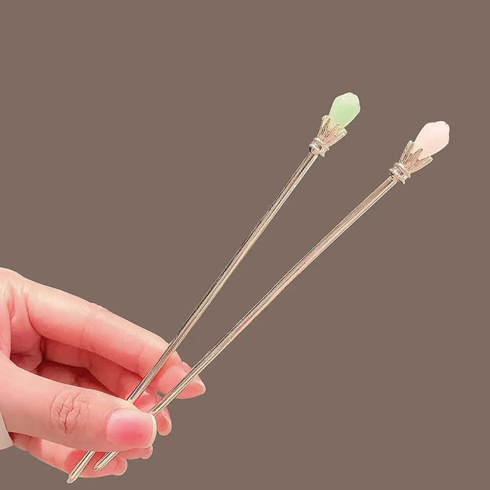 Niche Design Vintage Hair Style Tool Alloy Imitation Jade Chinese Style Hair Clasp Hair Fork Women Hair Stick Girl Hairpin