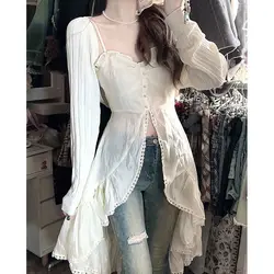 White Ruffled Shirt Camis Dress Sexy Vestidos De Mujer Irregular Robe Femme Summer New Y2k Dresses Slim