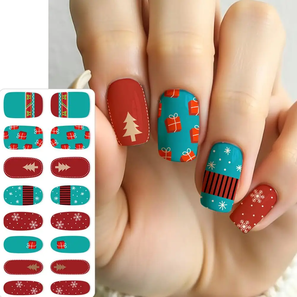 5D 赤い蝶結びゴールド雪片クリスマスネイルステッカーカラフルなドットクリスマスツリー/グリッドネイルデカール粘着冬ネイルスライダー