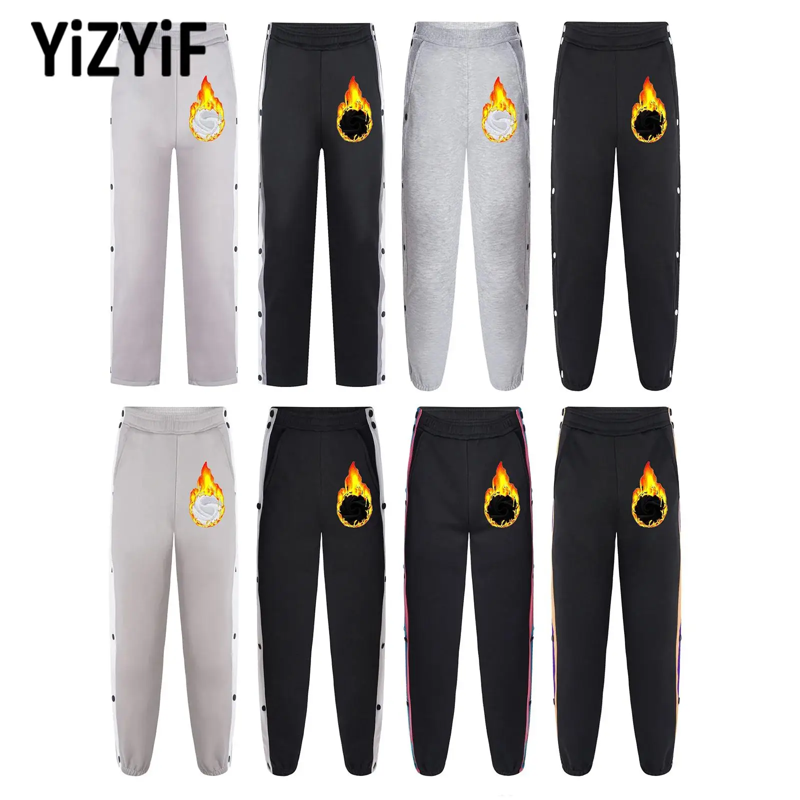 

Kid Boy Fleece-Lined Basketball Pants Side Split Buttons Trousers Elastic Waistband Sweatpant for Sports School Workout Training