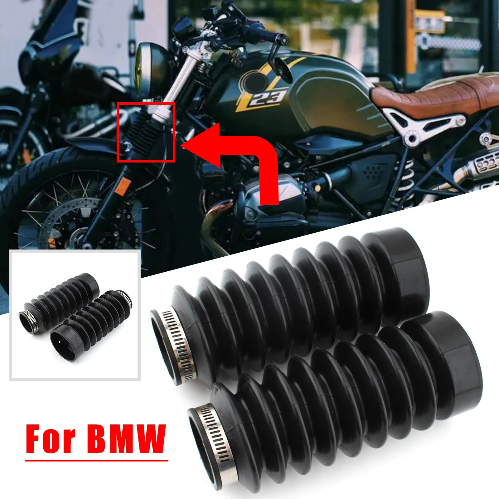 

Motorcycle Fork Dust Cover Front Gaiters Boot for BMW R nine T Pure Scrambler 2014+ Rubber