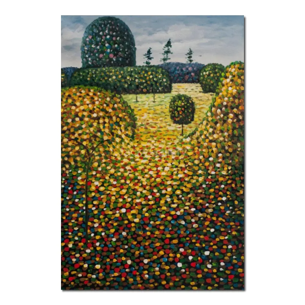 Extra Large Landscape Field Poppies Symbolism Painting in Oils Canvas Gustav Klimt Hand Painted Artwork for Kitchen Display