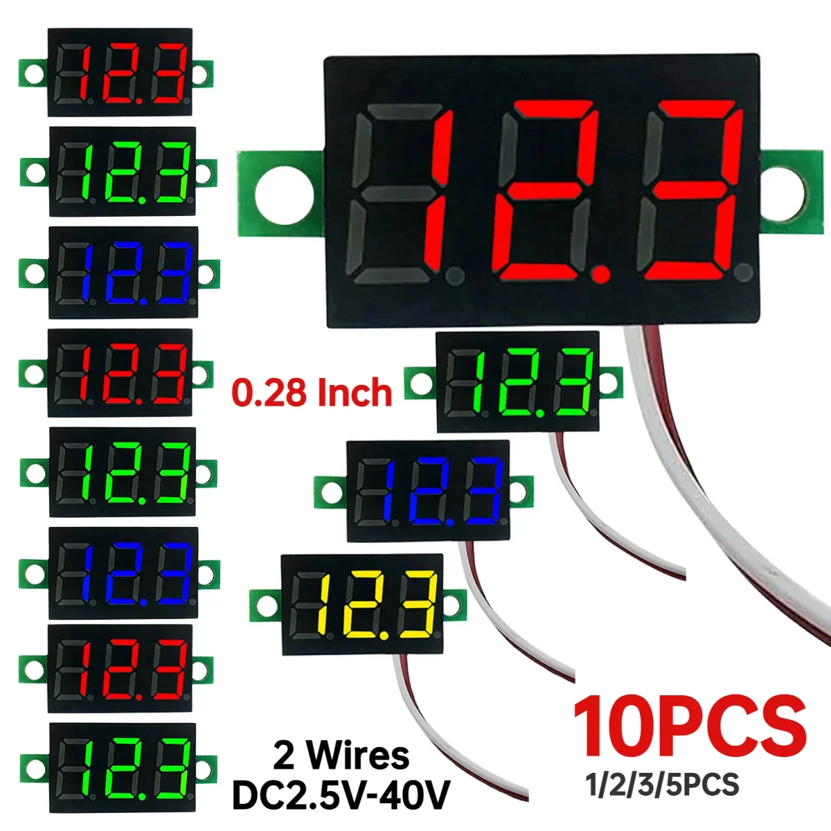 0.28 Cal woltomierz cyfrowy LED 2 przewody DC 2.5V-40V miernik napięcia Auto samochód zasilanie mobilne Tester napięcia 12V czerwony zielony