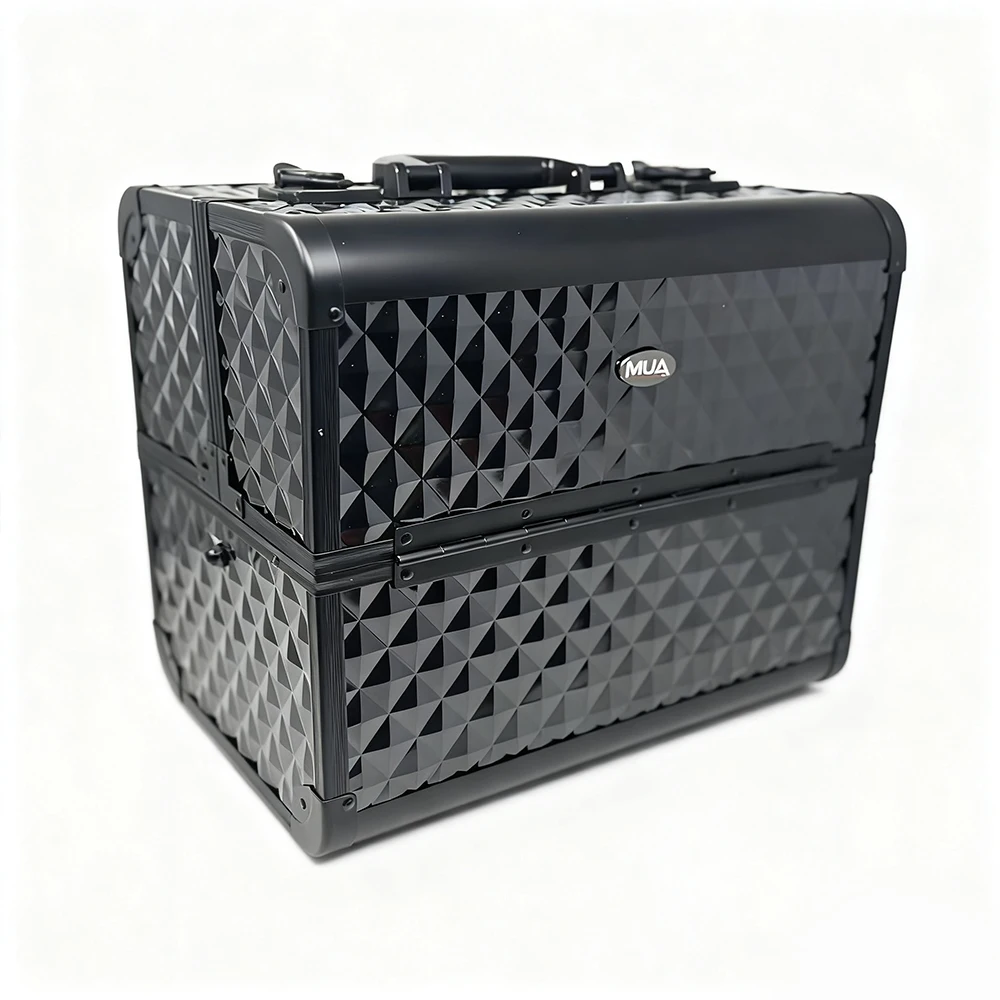 

Makeup Train Case 13.5" Aluminum Professional Cosmetic Organizer Box with Adjustable Dividers