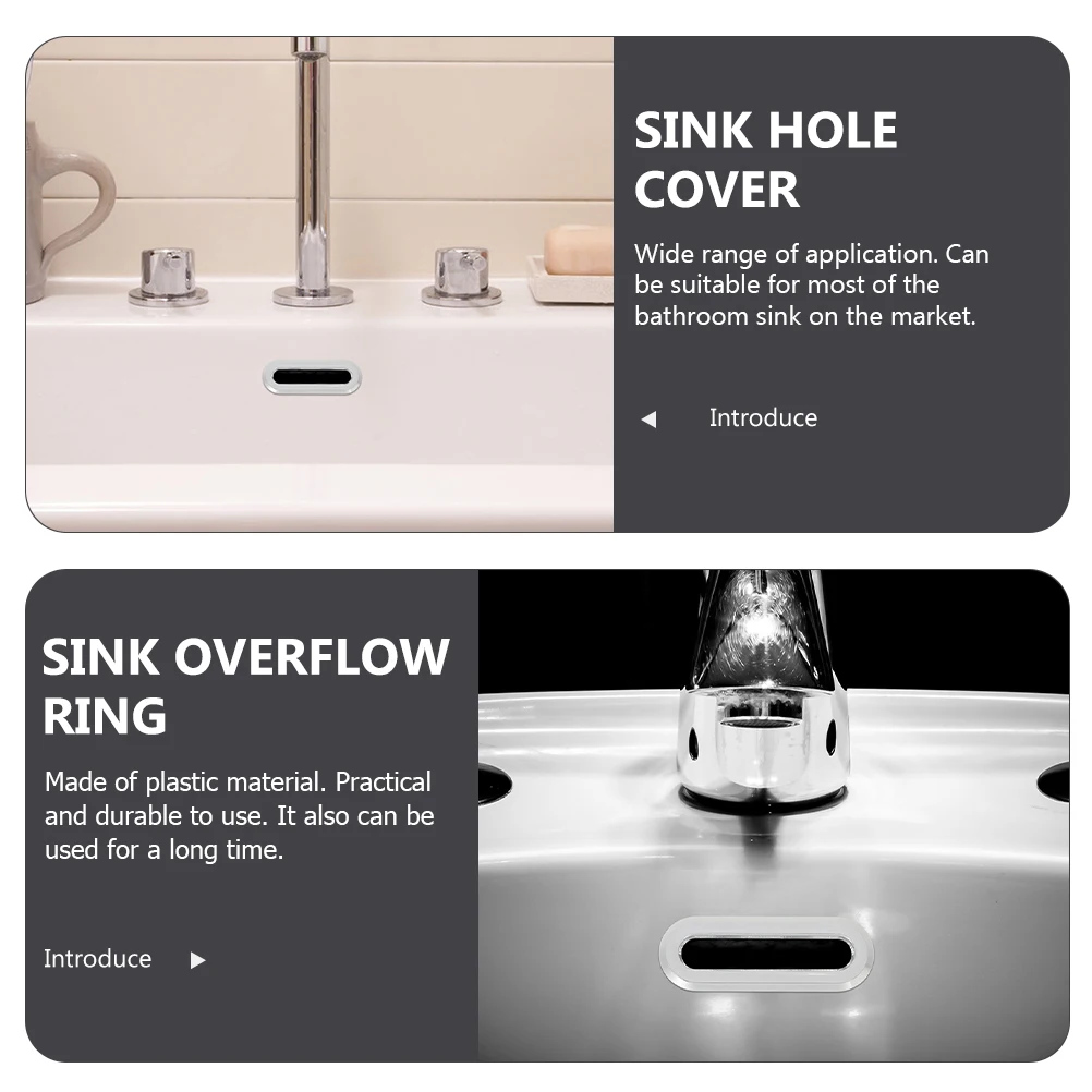 

5Pcs Overflow Caps Plastic Oval Sink Overflow Cover Durable Replacement Basin Hole Cover Bathroom Supplies Bathroom Supplies