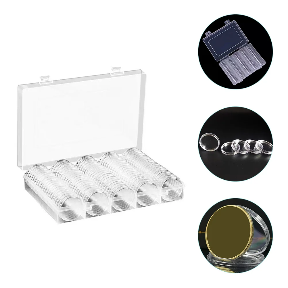 100 Pcs Coin Clip Boxes to Store Money Storage Supply Accessory Transparent Protector Portable Holder Capsules