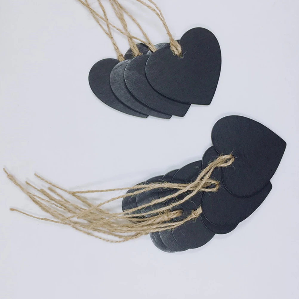 Mini Blackboard Sign Heart-shaped Wooden Hanging Tag Labels Tags with Rope Bamboo