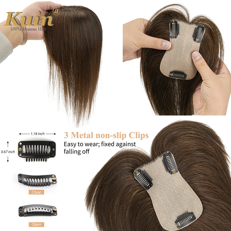 7x11cm人毛ヘアピース 女性用 3クリップ式 人毛エクステ ブロンド ストレート シルクベース 女性用ヘアピース 自然なヘアピース