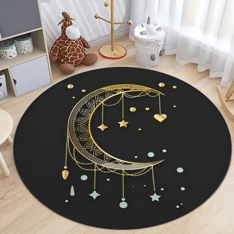 

Celestial Moon & Stars Round Rug – Washable Non-Slip Floor Mat for Kitchen, Living Room, Bedroom & Dining Area