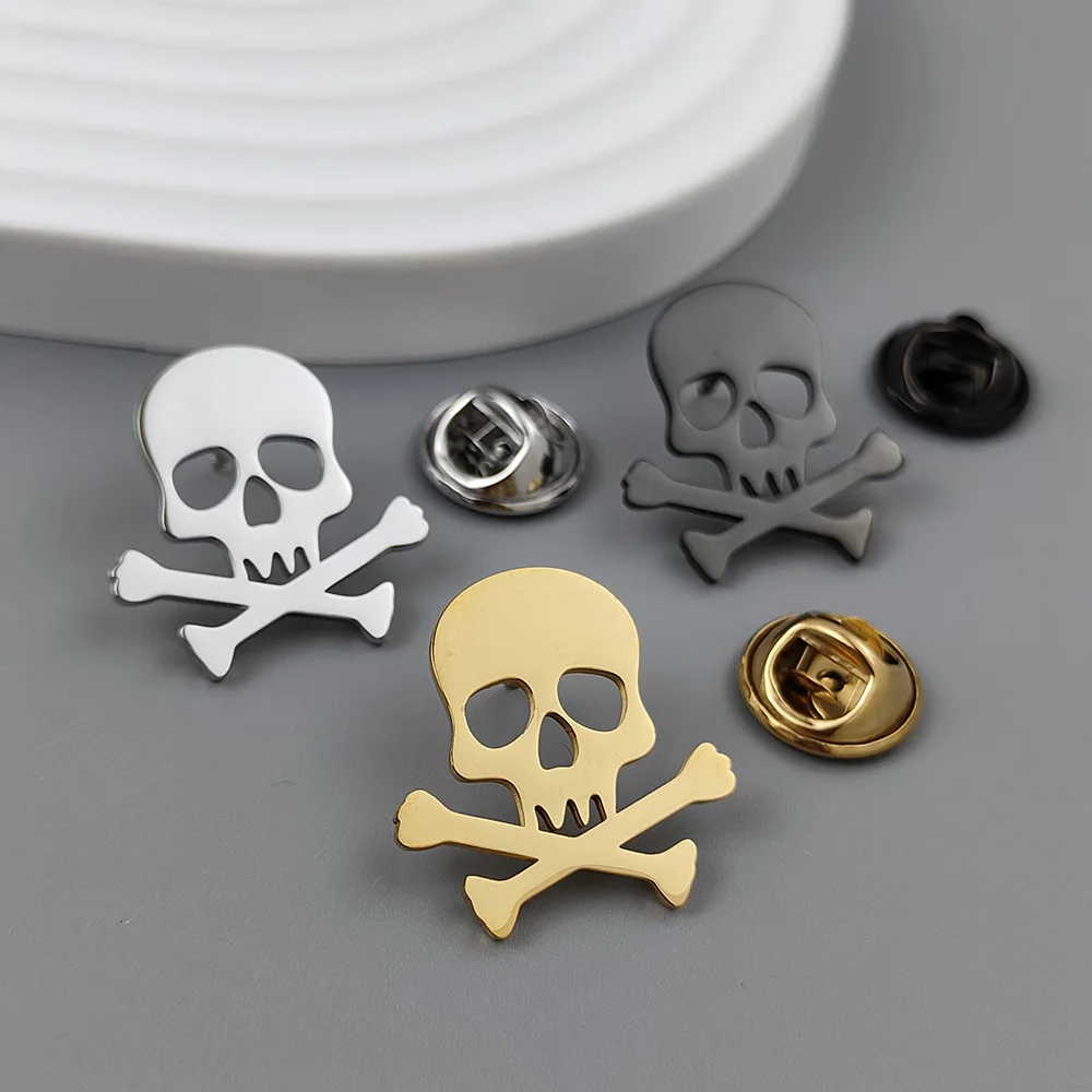 New skull lapel pin, fashionable stainless steel badge, punk style brooch suit accessories, suitable for parties