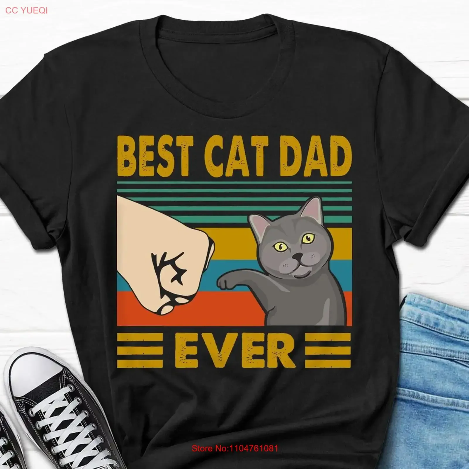 Father's Day Cat Best Dad Ever T Shirt Grey Owner Funny C vintage Washed fashion Unisex designer clothes Stretched Slightly