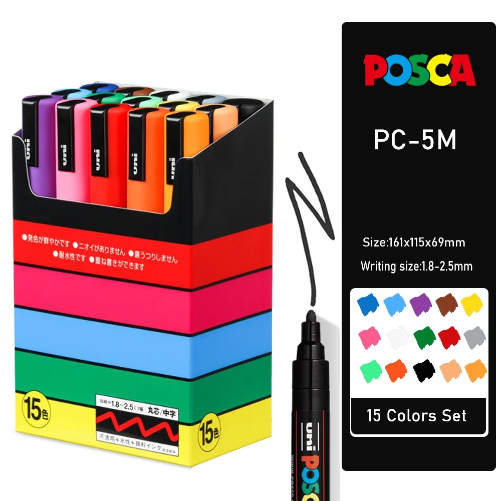 Uni Posca Acrylic Paint Markers Plumones Drawing Set PC-1M 3M 5M Colores Graffiti Pencil Art Supplies DIY Highlighter Stationery