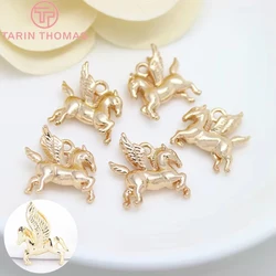 (1896)6PCS 16x15MM 24K Champagne Gold Color Plated Brass Pegasus Horse Charms Pendants High Quality Diy Jewelry Accessories