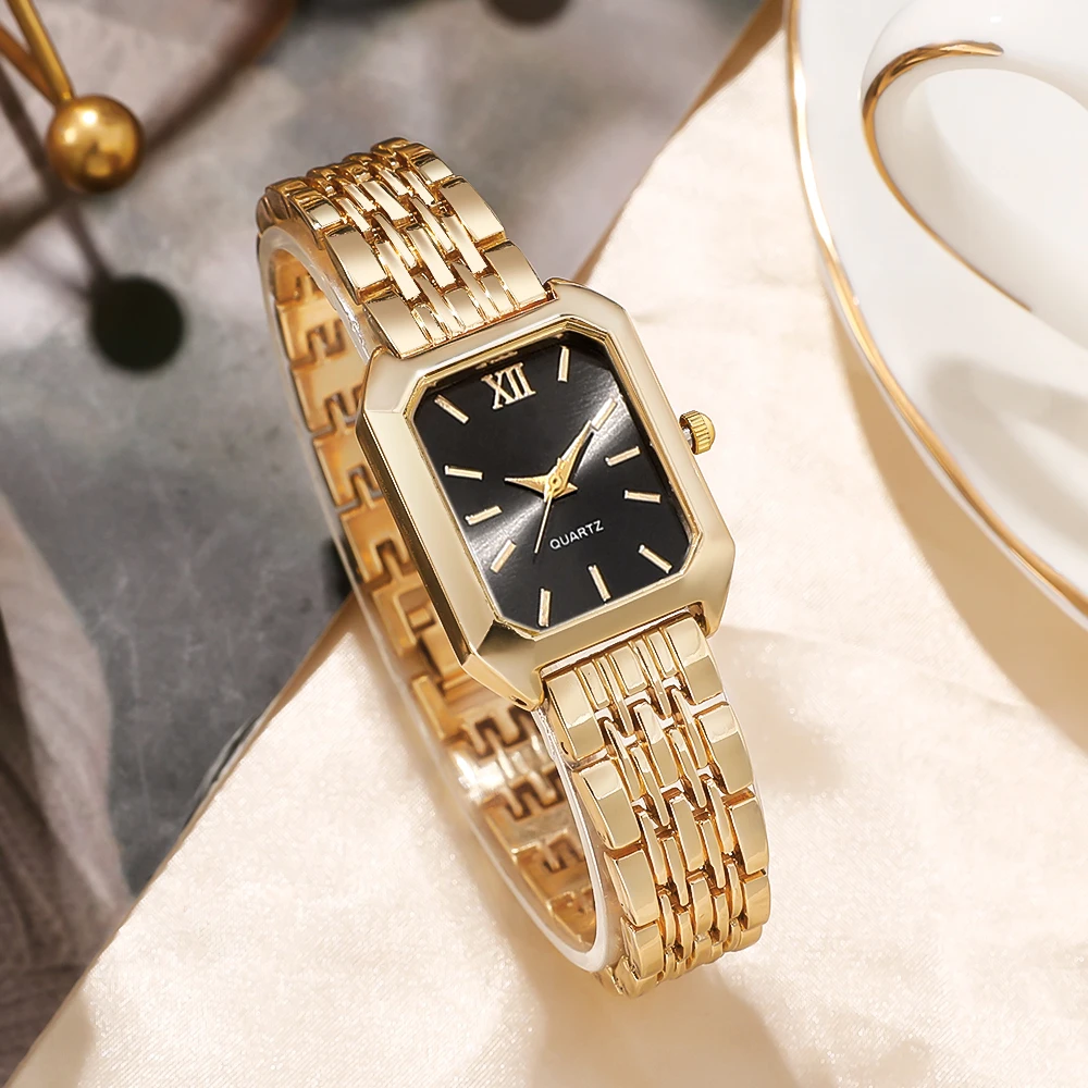 2PCS Fashion Rectangle Women Quartz Watch Rhinestone Bracelet Set Ladies Roma Dial Wristwatch Reloj Mujer Girls Clock Gift gallery 5