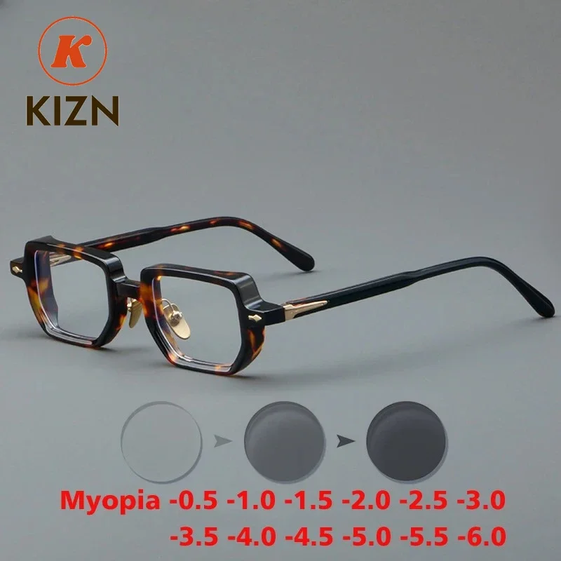 

KIZN Anti-blue Discolor Acetate Myopia Glasses Frame Square Men Custom Optical Prescription Eyeglasses Women Eyewear -0.5