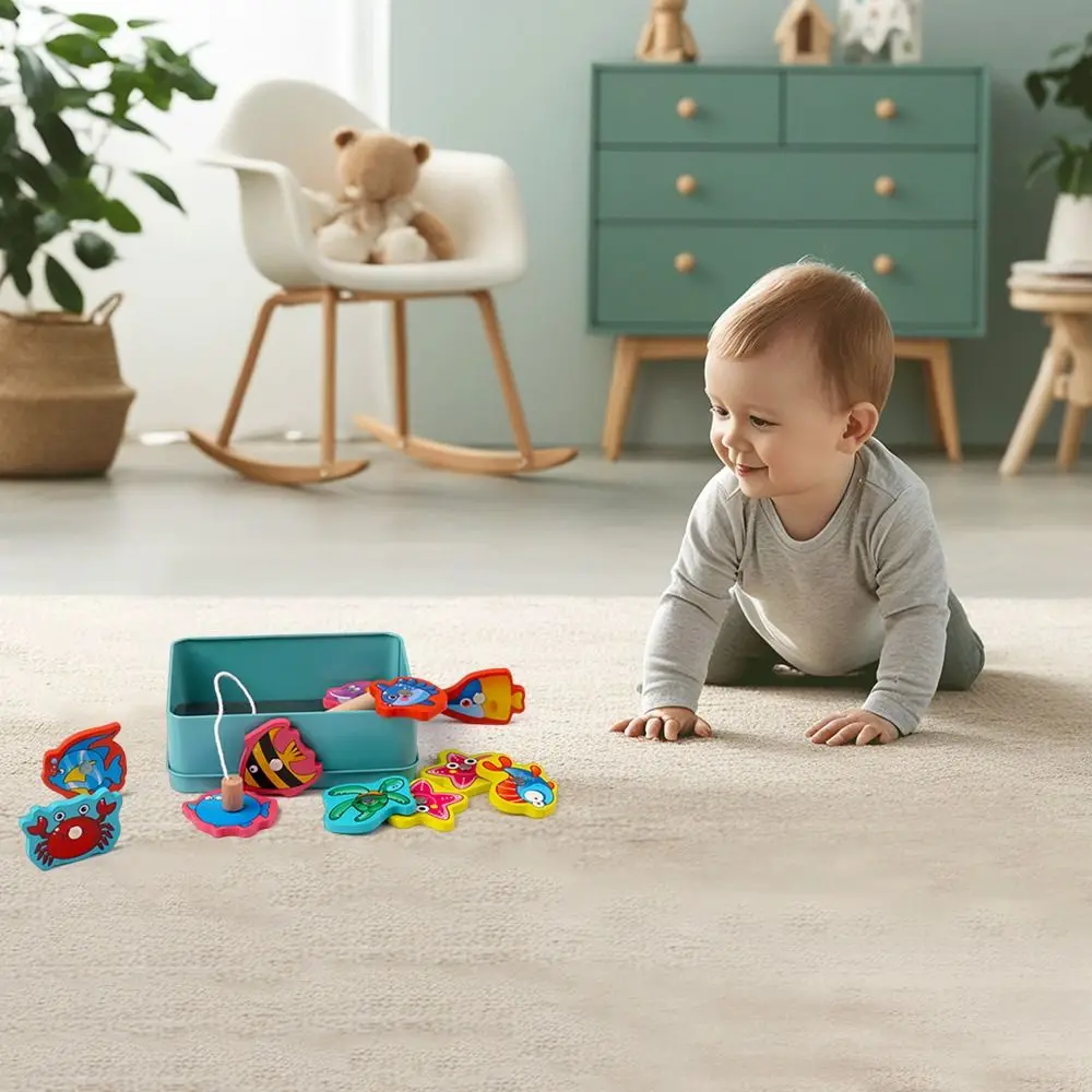 Multicolor Montessori Fishing Game Cartoon Fish Metal Box Packaging Fish Catching Game Interactive Toy Magnetic Design