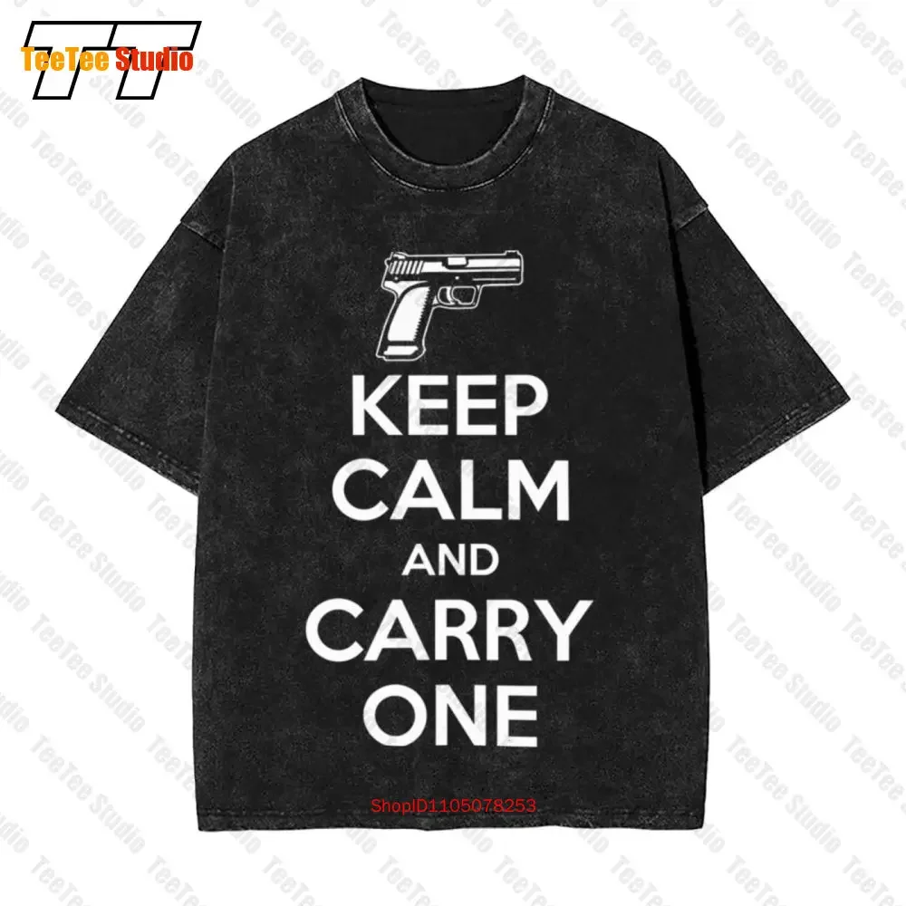Keep Calm And Carry One Pistol 2Nd Amendment Gun Control Vintage Oversized T-Shirt 6R2U