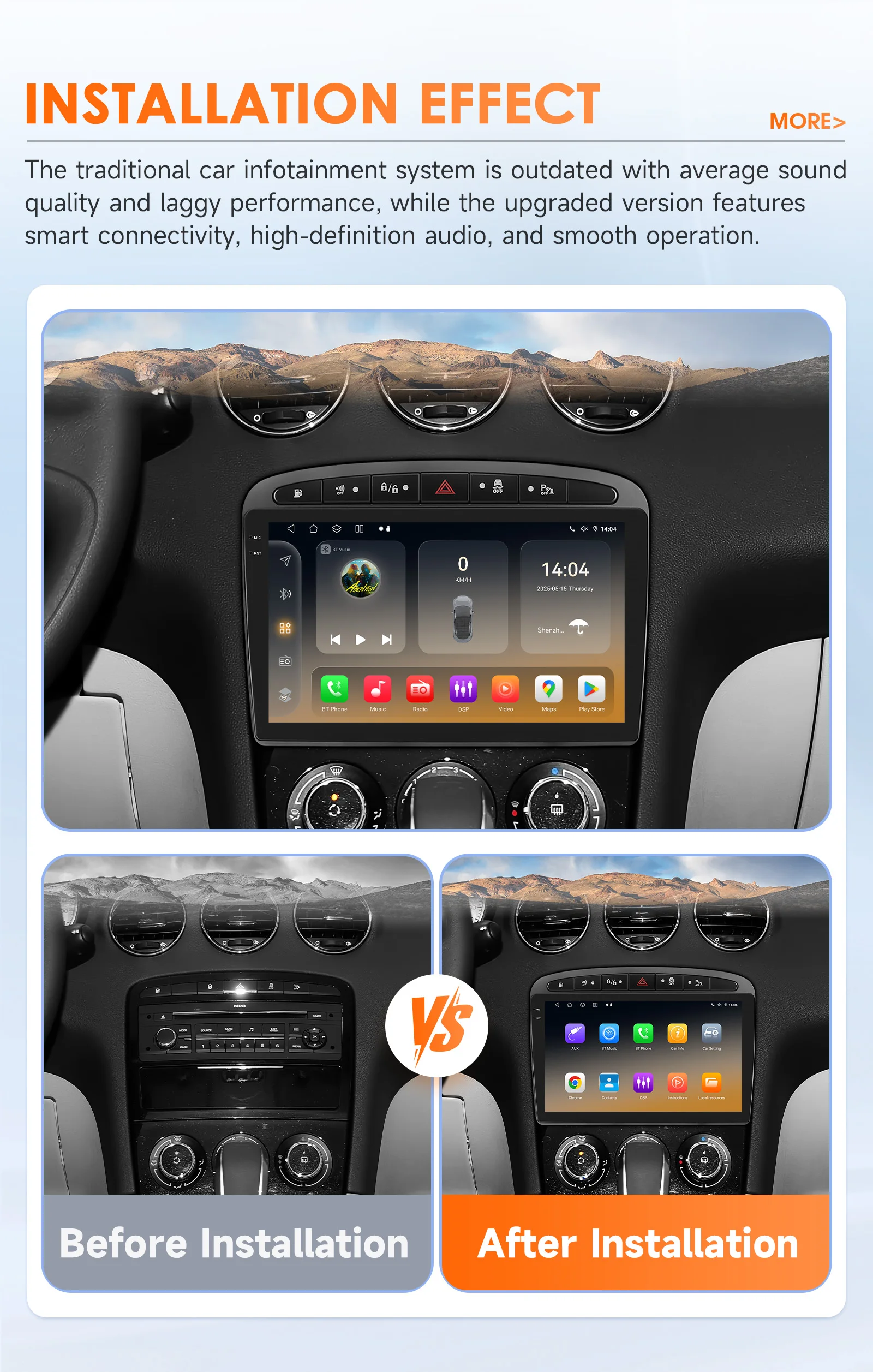 Hizpo 9inch 2Din Wireless CarPlay Android Auto Car Radio for 308 308S 408 2012 - 2020 Headunit DSP RDS BT 4G GPS Navi 360° CAM