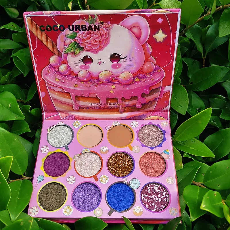 Paleta de sombra de ojos, 12 colores, brillo mate, polvo brillante, lentejuelas, maquillaje, brillo prensado, sombra de ojos impermeable