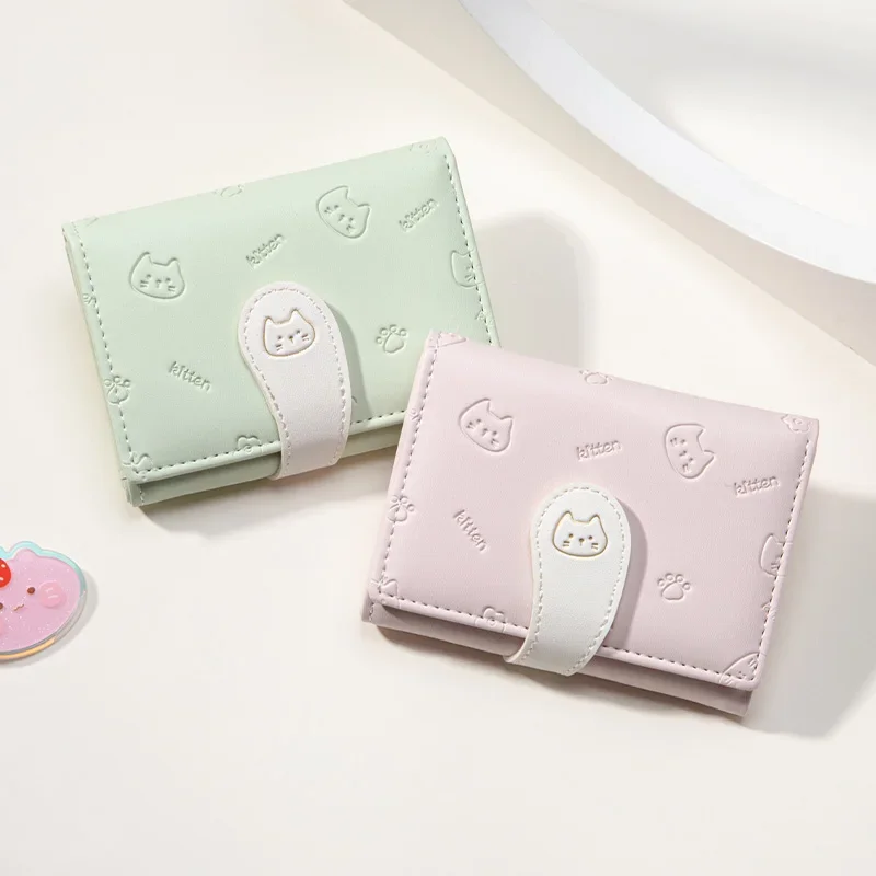 Brand Kitten Printing Wallet Women Cute Short Purse Card Holder Small Three Fold Wallet Women Coin Purse