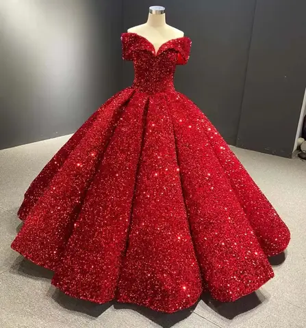Rote neue einfache Brautjungfernkleider für die Hochzeit, schulterfrei, Pailletten, Gastkleid, Trauzeugin-Abendkleid, individuell gestaltet