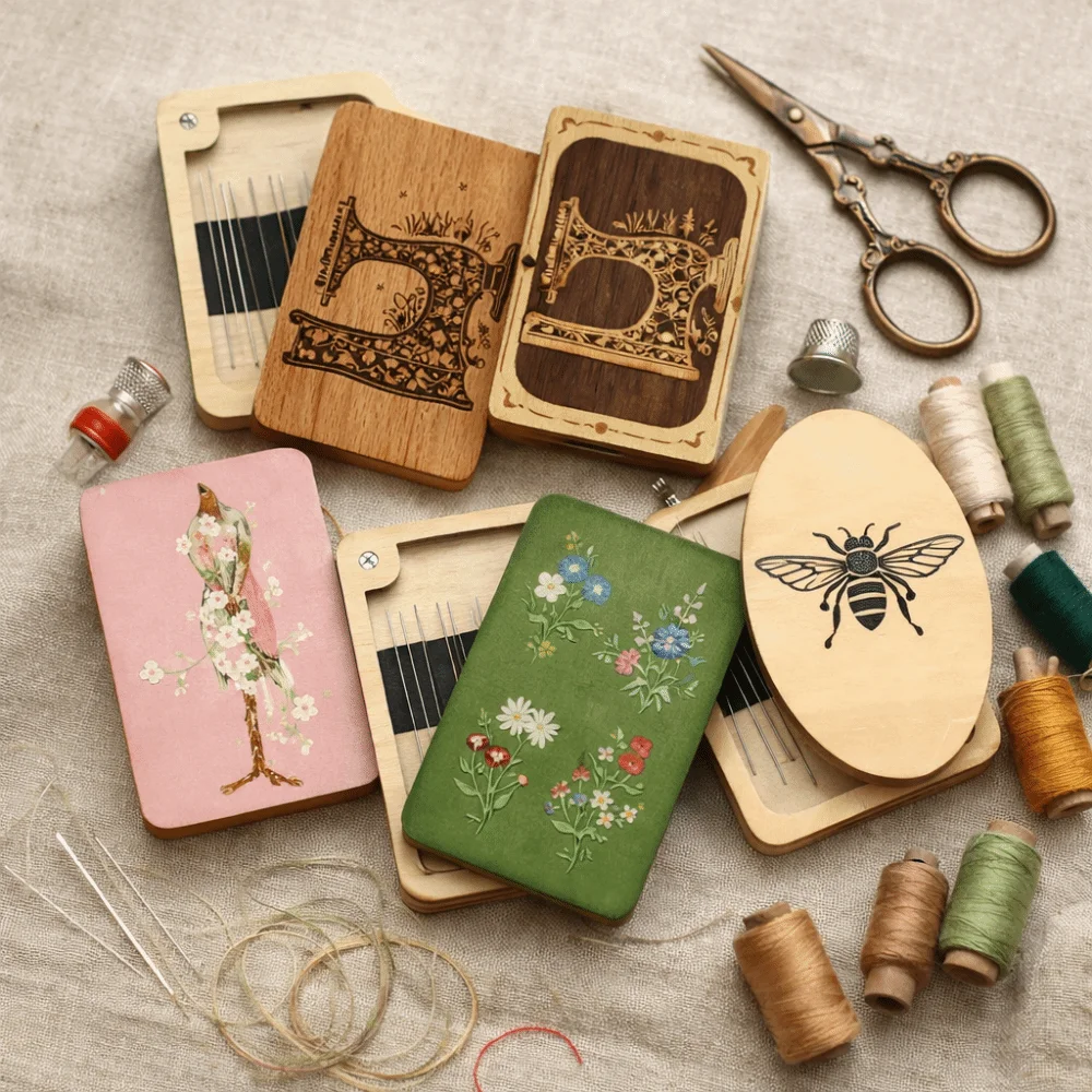 Wooden Material Wooden Magnetic Needle Box Magnetic Feature Durable Construction Portable Storage Box Universal Size