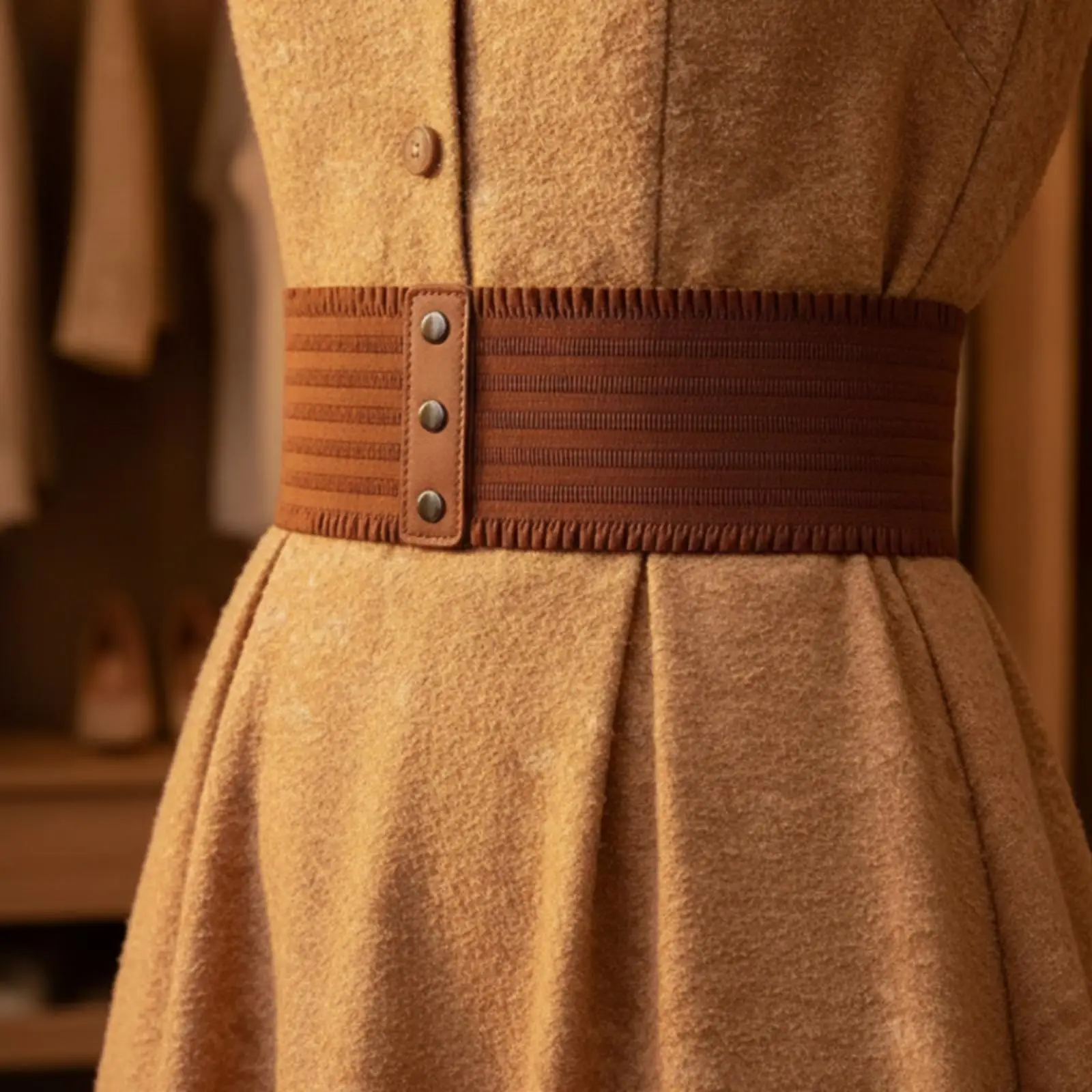Wide Waist Belt with Snap Buttons Comfortable for Dresses, Women